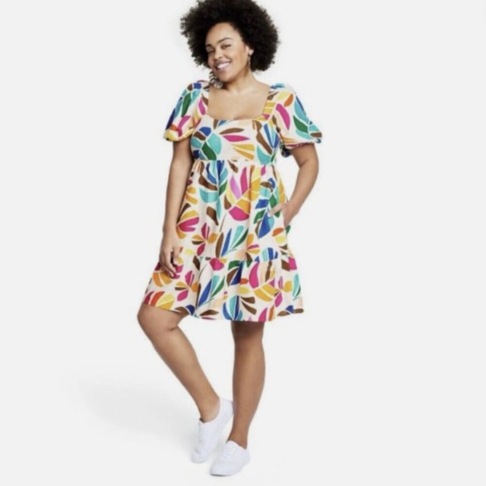 Tabitha Brown Botanical Puff-sleeve Mini Dress